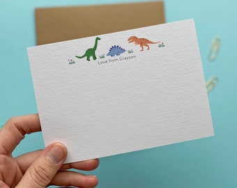 Dinosaur note cards for kids, personalised thank you notes, flat note cards, childrens thank you cards, correspondence cards