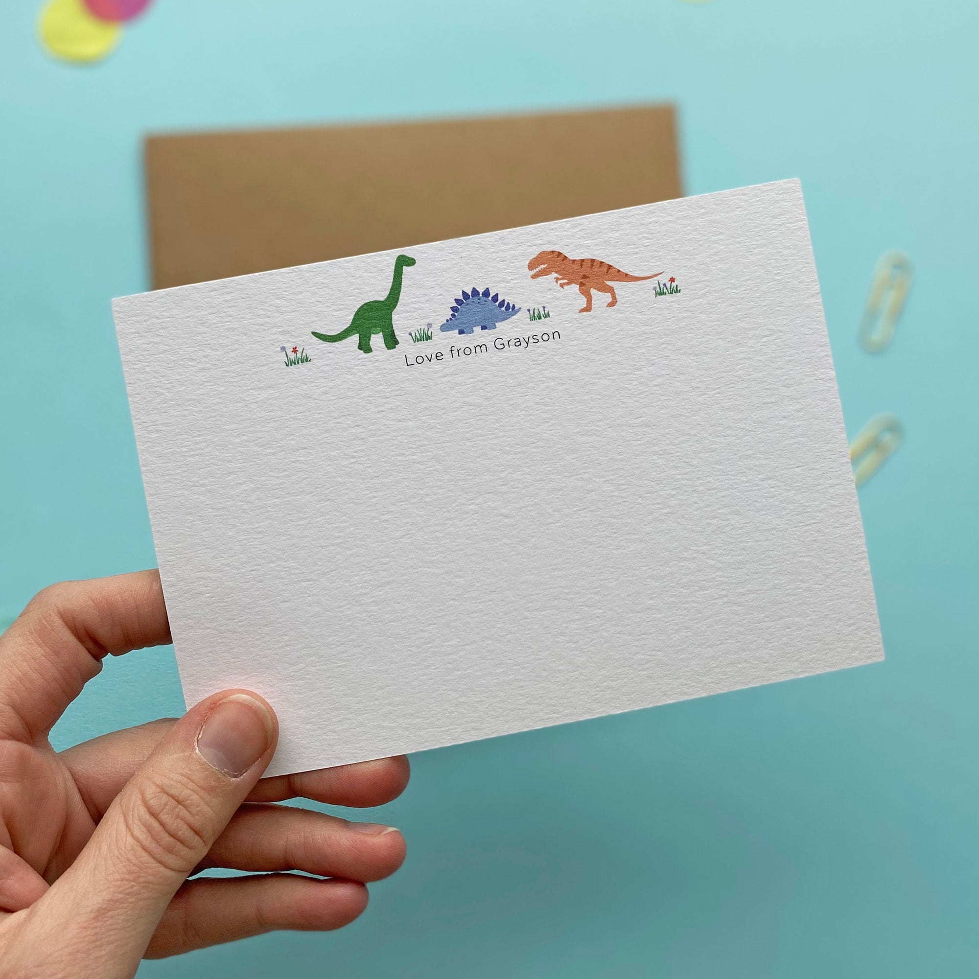 Dinosaur Personalised Kids Stationery Set, Dinosaur Gifts for Children,  T-rex Stationery, Children's Stationery, Thank You Note Cards 