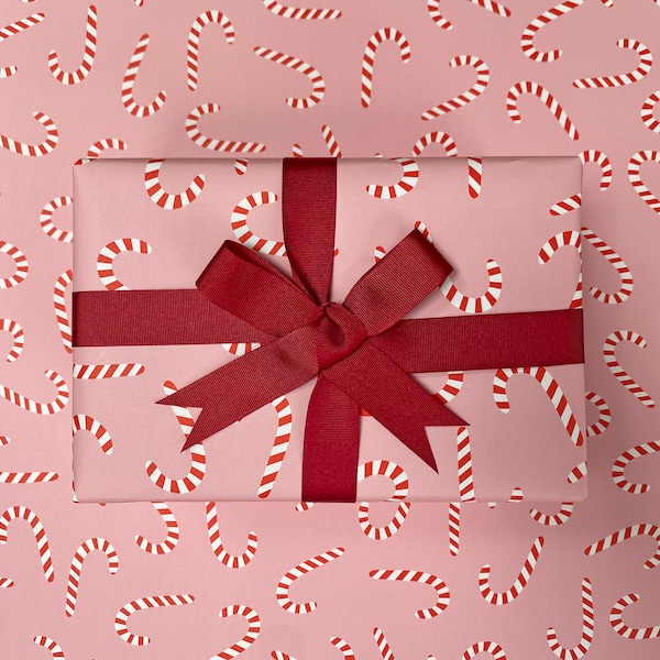 Papel de regalo navideño, papel de regalo con forma de bastón de caramelo, papel de regalo reciclable, papel de regalo navideño, rollo de papel de regalo navideño,