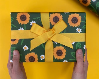 Sunflower Wrapping Paper, Recyclable wrapping paper, Sunflower Gift Wrap, floral gift wrap, cute gift wrap, gift wrap roll