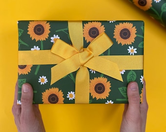 Carta da regalo con motivo girasole: carta da regalo floreale disegnata a mano, riciclabile