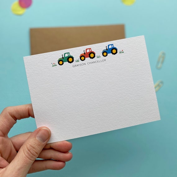 Personalised Tractor Note Cards: Kids Thank You Notes