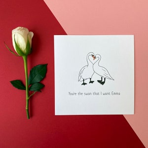 Eres el cisne que quiero tarjeta personalizada, tarjeta de cisne, tarjeta de juego de palabras de cisne, juego de palabras de animales, tarjeta de aniversario divertida