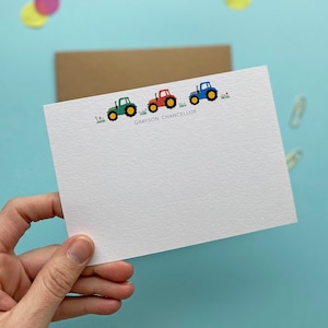 Tractor note cards for kids, personalised thank you notes, correspondence cards, flat note cards, personalised stationery,thank you card set