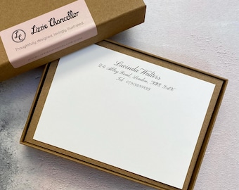 Calligraphy correspondence cards, personalised stationery set, elegant notecards