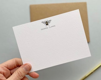 Bee correspondence cards, personalised thank you notes, flat note cards, personalised stationery set, thank you card set, bee stationery