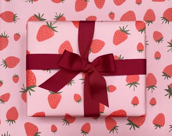 Carta da regalo a forma di fragola – Stampa di frutta carina, carta da regalo riciclabile