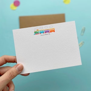 Zugnotizkarten für Kinder, Danksagungskarten für Kinder, Grußkarten, flache Notizkarten, personalisiertes Briefpapier, Dankesnotizen