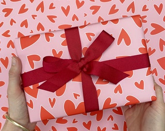 Love Hearts Wrapping Paper, Pink & Red, Valentines Gift Wrap