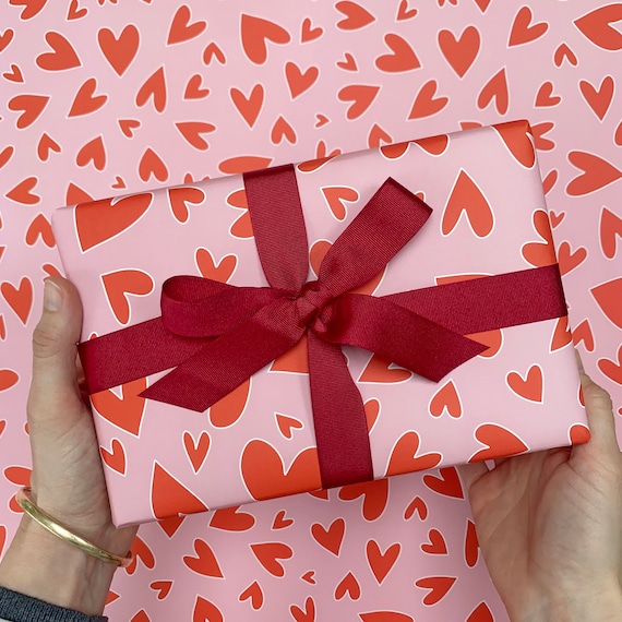 Love Hearts Wrapping Paper, Pink & Red, Valentines Gift Wrap