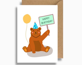 Birthday card for child, colourful Kid's birthday card, mini birthday card, bear card