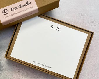 Monogram correspondence cards, personalised stationery set, monogram notecards