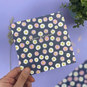 Carte d'anniversaire marguerite, carte d'anniversaire pour soeur, carte d'anniversaire dorée, carte pour elle, carte d'anniversaire florale