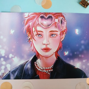 Lámina Hyunjin Stray Kids MANIAC, ilustración STRAY KIDS, print Stay, ilustración kpop Hyunjin, ilustración Oddinary Stray Kids A3/A4/A5 /A6