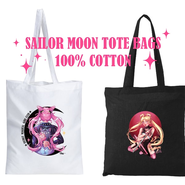 Tote bags Sailor Moon & Black Lady, Bolsas de tela Sailor Moon y Wicked Lady, Bolsos tote anime, bolsos de tela magical girl 100% algodon