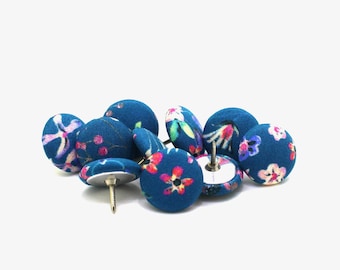 Set of 10 Drawing Pins, Liberty of London Fabric, Donna Leigh D Tana Lawn