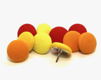 Fabric Covered Push Pins, Kona Solids, Mixed Colours, Set of 10