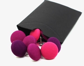 Berry Fabric Push Pins, Set of 10 Handmade Drawing Pins, Desk Accessories