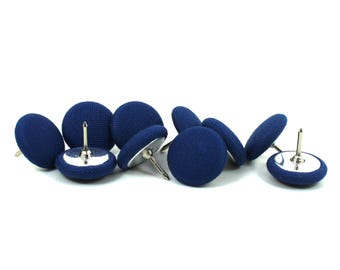 Blue Fabric Push Pins – Set of 10 Cotton Thumb Tacks for Bulletin & Cork Boards