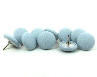 Pale Muted Blue Fabric Push Pins, Light Blue Kona Solids, Set of 10