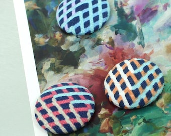 Set of 9 Black & Gold Line Fabric Covered Button Magnets, Modern Desk Accessories