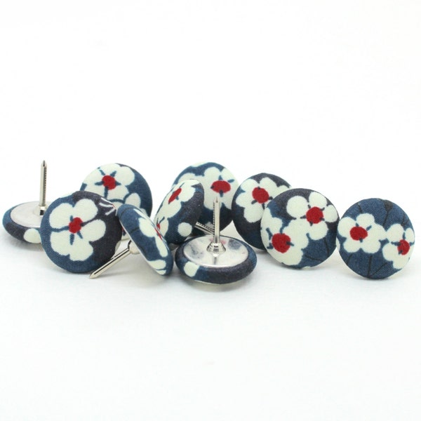 Blue Liberty Fabric Thumb Tacks, Liberty of London Mitsi Push Pins, Blue Drawing Pins, Blue Thumbtacks, Blue Push Pins