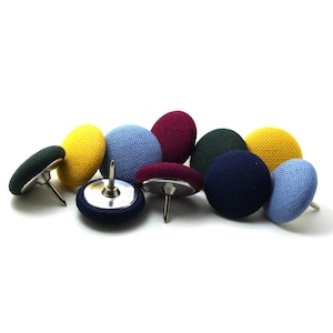 Fabric Covered Push Pins, Kona Solids, Mixed Colours, Set of 10