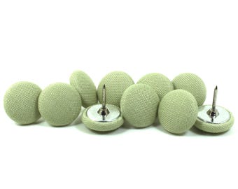 Pale Muted Green Fabric Push Pins, Light Green Kona Solids, Set of 10