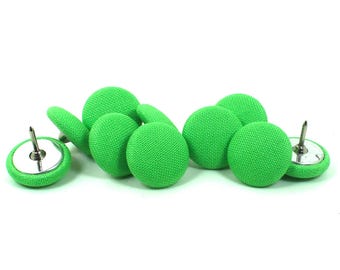 10 Green Fabric Push Pins, Apple Colour Thumb Tacks.