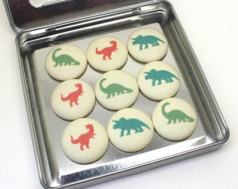 Dinosaur Fabric Button Magnets, Set of 9, Neodymium Fridge Magnets
