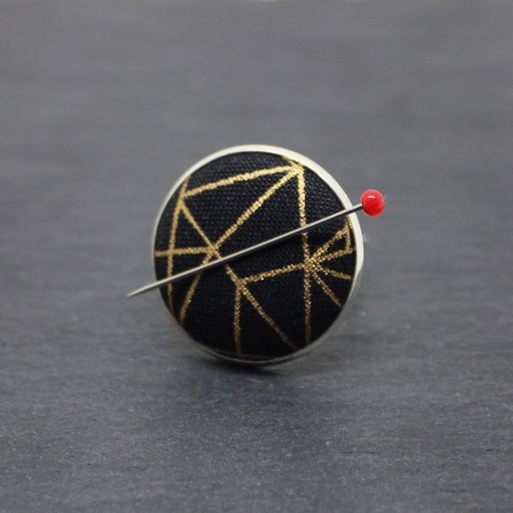 Magnetic Ring Pin Holder, Black & Gold Needle Keeper, Fabric Adjustable Ring, Fabric Magnetic Adjustable Ring, Pin Ring