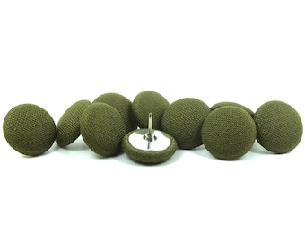 Moss Green Fabric Covered Push Pins, Cotton Bulletin Board Tacks