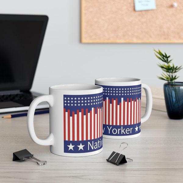 USA - Novelty Gift White - 11oz White Mug - Stars and Stripes Design - Native New Yorker - Patriotic - USA