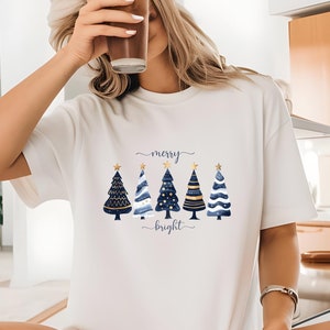 Comfort Colors Merry and Bright Christmas Tee, Christmas Shirt for Her, Cute Xmas Gift for Her, Christmas Shirt, Christmas Gifts,