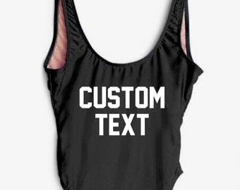 Custom Text Personalized swimwear, Squad Swimsuit, bathing suit, Birthday, Plus Size, Bride Swimsuit, Bridesmaid Swim, Bachelorette Swimsuit