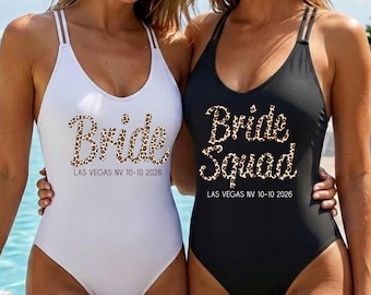 Bride Swimsuit Custom Location Date, Bride Squad Swimsuit, Bachelorette Party Swimsuit, Vegas Bachelorette Outfit, Bridal Party Bathing Suit