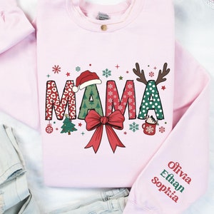 Custom Mama Sweatshirt with Kid Name on Sleeve, Minimalist Momma Sweatshirt, Christmas Gift for Mom, Mama crewneck, Grandma Sweatshirt