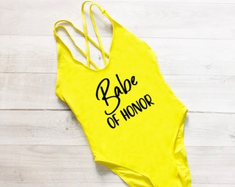 Babe of Honor Swimsuit. Bachelorette Swimsuit. 3621-012.13 Bridal Party Swim. Bridesmaid Swim. Beach Bathing. Beach Party.