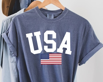 Camiseta com a bandeira dos EUA, Camiseta do orgulho americano, Camiseta do Dia da Independência, Camiseta Comfort Colors USA, Camiseta dos EUA para o 4 de julho, Camiseta com estampa da bandeira americana