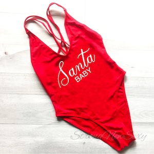 Santa Baby Swim. Bathing Suits. Bachelorette Swim. Santa Baby Swimsuit. Bachelorette Party. Bride Bathing Suit. Bride Swim.