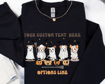 Personalized Halloween Sweatshirt, Ghost Dog Shirt, Halloween Party Sweatshirt, Halloween Dog Sweatshirt, Halloween Sweater, Cozy Halloween,