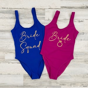 Bride Squad Swim, Bride Swimsuit, Beach Wedding Gift, Bride Tribe, Bachelorette Swimsuits, One Piece Swimsuit, Bridesmaids Swim,