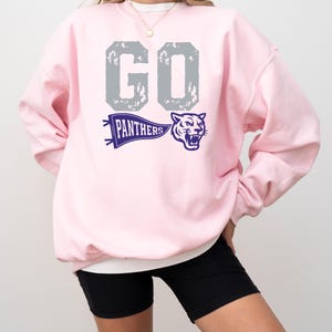 GO Panthers Vintage Sports Sweatshirt, Custom School Spirit Crewneck, Panther Mascot Shirt, Game Day Graphic Tee, Matching Team Outfit
