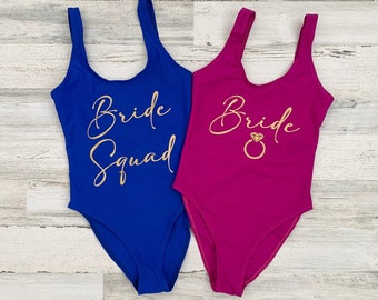 Bride Squad Swim, Bride Swimsuit, Beach Wedding Gift, Bride Tribe, Bachelorette Swimsuits, One Piece Swimsuit, Bridesmaids Swim,