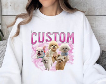 Custom Dog Sweatshirt, Personalized Pet Sweatshirt, Dog Mom Crewneck, Custom Pet Portrait Shirt, Gift for Dog Lover