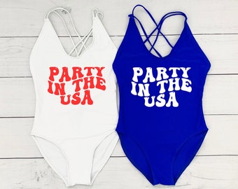 Party in the USA Swimsuit, America Swimsuit, July 4th Swimwear, USA Swimsuit, July Party, Memorial Day, Red White Blue, Independence Day,