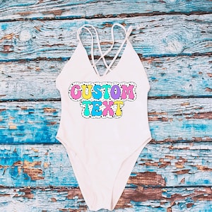Custom Swimsuit, Custom Bride Swimsuit, One Piece Swimsuit, Personalized Birthday Swimsuit, Bachelorette Party Swimsuits, Custom Text Swim,