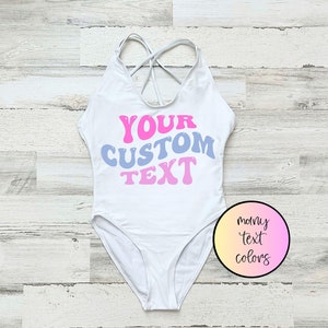 Personalized swimwear One Piece Swimsuit Custom Text Many wording colors option Bride Swimsuit Personalized Bathing Suits Custom Swimsuit