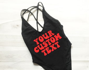 Custom Swimsuit. bathing suit. Swimsuit. One Piece Swimsuit. Custom Text Personalized swimwear. Many wording colors option. Bride .