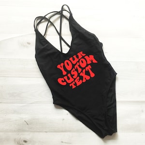 Custom Text Swimsuit,  bathing suit, One Piece Swimsuit,  Personalized swimwear, Many wording colors option, Bride Swimsuit, Bachelorette,